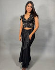 Black Embroidered Organza Corset Top for Women – Elegant Sheer Evening Wear