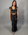 Black Embroidered Organza Corset Top for Women – Elegant Sheer Evening Wear