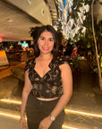 Black Embroidered Organza Corset Top for Women – Elegant Sheer Evening Wear