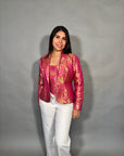 Pink Satin Silk Brocade Ethnic Blazer for Women - Festive Wear