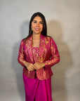 Pink Satin Silk Brocade Ethnic Blazer for Women - Festive Wear