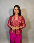 Pink Satin Silk Brocade Ethnic Blazer for Women - Festive Wear