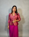 Pink Satin Silk Brocade Ethnic Blazer for Women - Festive Wear