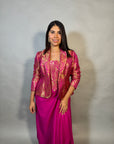 Pink Satin Silk Brocade Ethnic Blazer for Women - Festive Wear