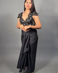 Black Embroidered Organza Corset Top for Women – Elegant Sheer Evening Wear